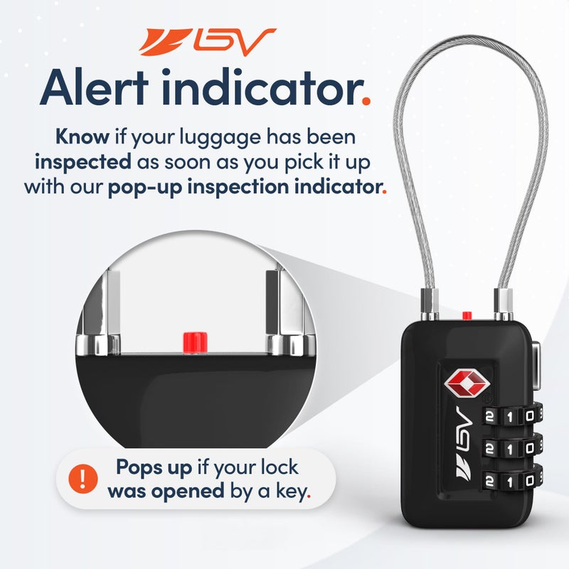 BV TSA Accepted Luggage Travel Lock, Set-Your-Own Combination Lock for School Gym Locker, Luggage Suitcase Baggage Locks, Filing Cabinets, Toolbox, Case (Black, 2 Pack) - Image 3